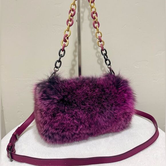 Magenta Premium Fox Fur Handmade Shoulder Bag, 2...